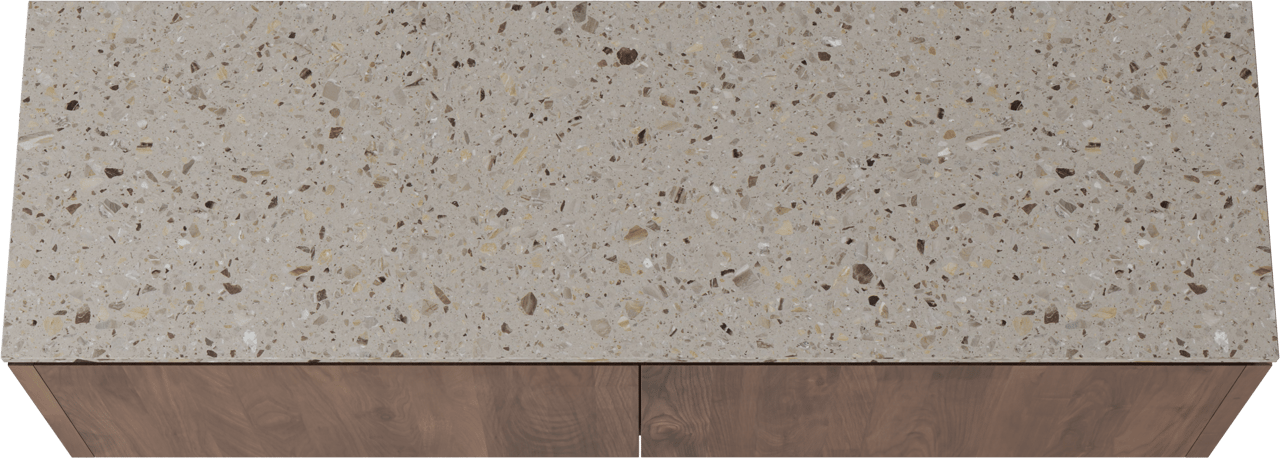 Balmani Eclips hängendes Möbelstück Set: 180 x 55 cm, Amerikanischer Nussbaum, mit Stretto Einzel- oder Doppel Waschtischplatte Greige Terrazzo