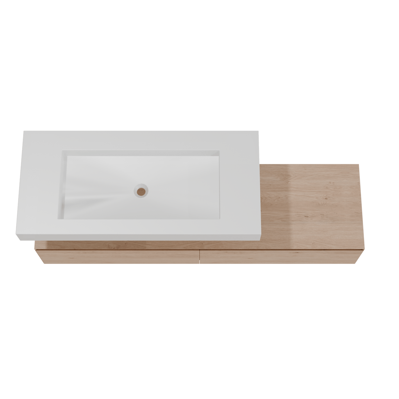 Balmani Mitra Elements meuble salle de bains suspendu 180 x 55 cm chêne naturel avec Dominus lavabo simple pour 2 trous de robinet 120 cm en solid surface blanc mat
