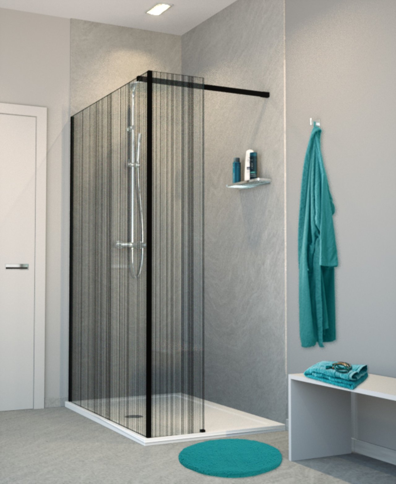 Balmani BMSS inloopdouche met vaste zijwand 140 x 200 cm barcode zwart glas mat zwart profiel