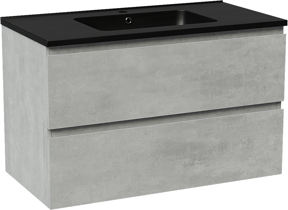 Linie Lado hängendes Möbelstück Set: 90 x 46 cm, Beton dunkelgrau, mit Vano Einzelwaschtisch, Marmorkomposit Schwarz matt