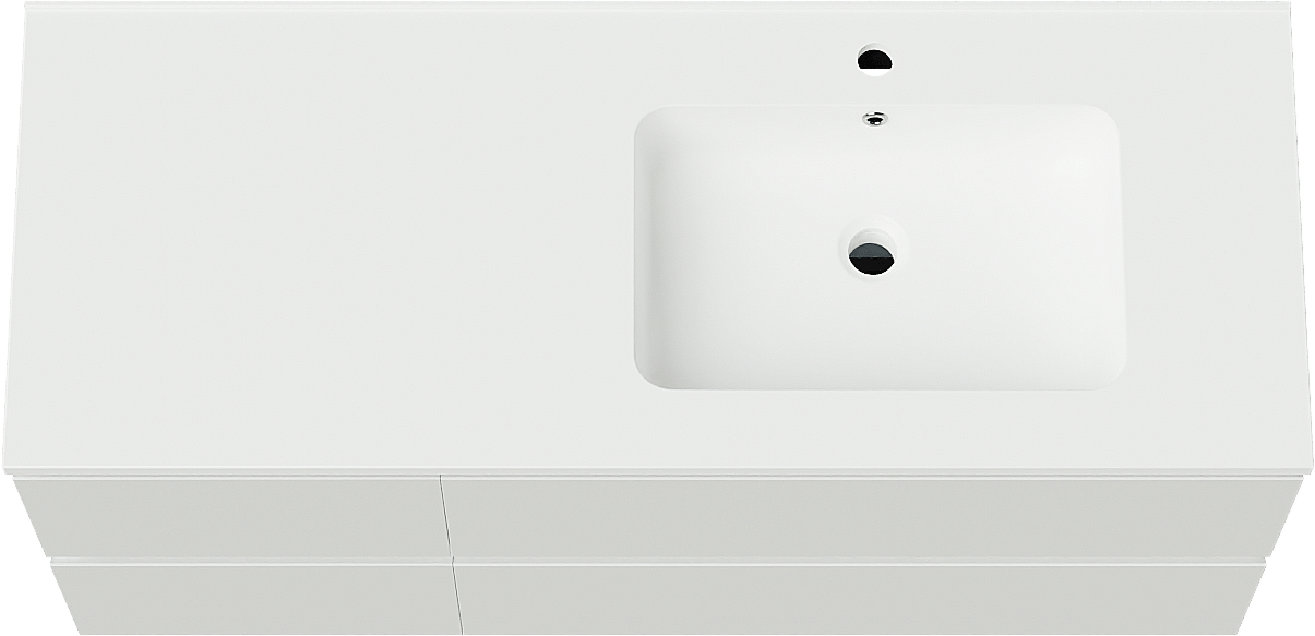 Linie Lado hängendes Möbelstück Set: 120 x 46 cm, Weiß glänzend, mit Vano Waschtisch rechts, Marmorkomposit Weiß matt