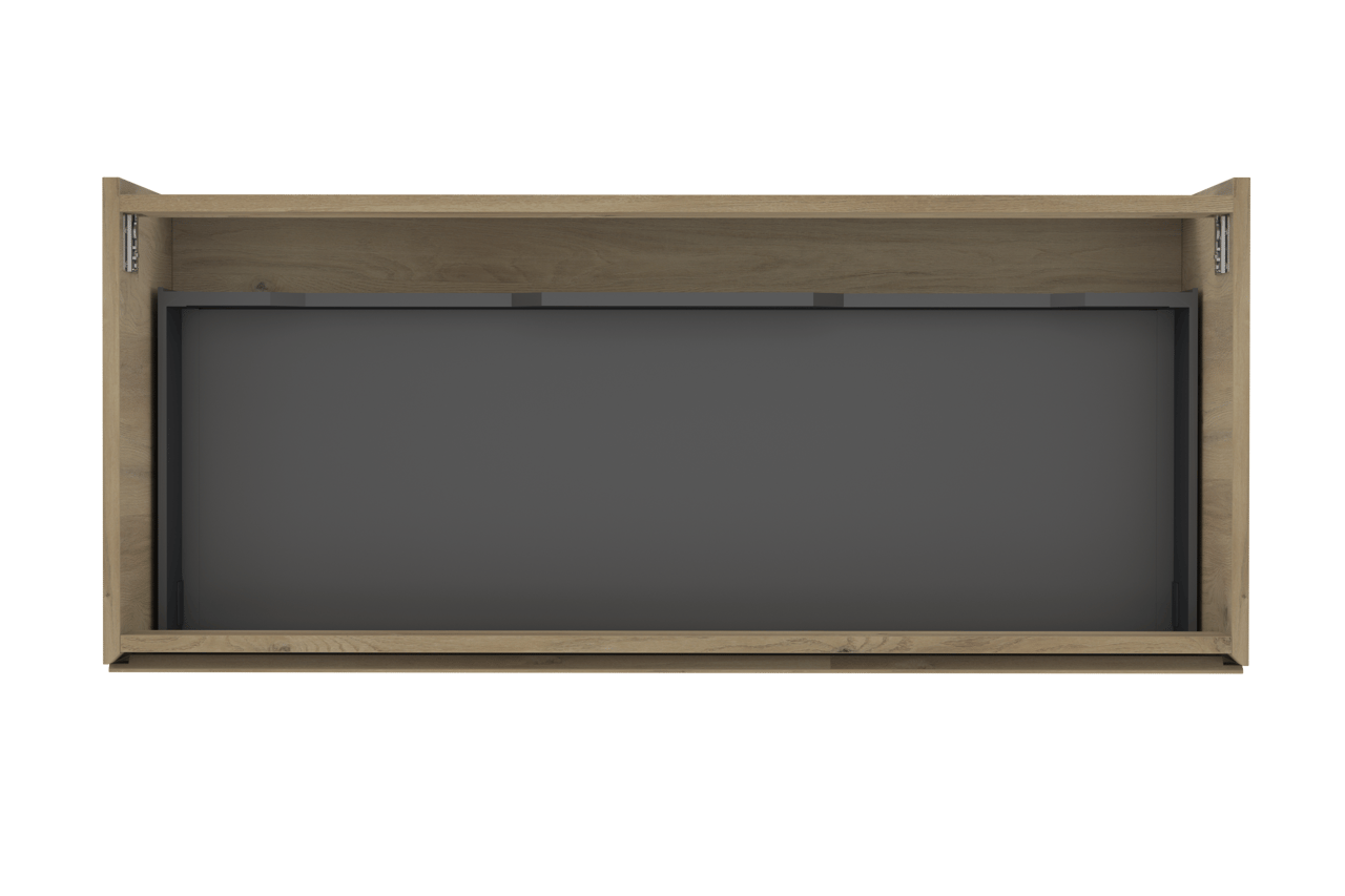 Storke Edge hängender Waschbeckenunterschrank: 120 x 52 cm, Eiche rustikal, 1 Schublade, 2 Siphonaussparungen