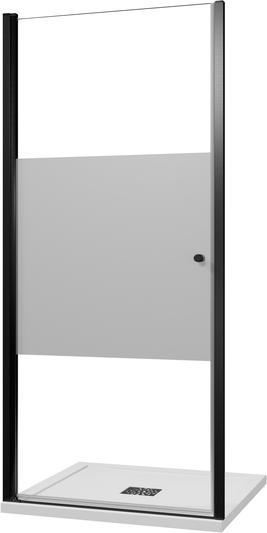 Luca Varess Kuresa porte pivotante 95 x 200 cm verre transparent avec bande matte profil noir mat