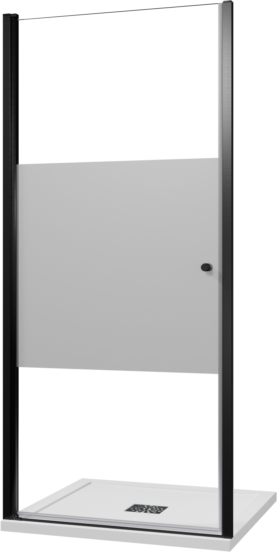 Luca Varess Kuresa porte pivotante 95 x 200 cm verre transparent avec bande matte profil noir mat