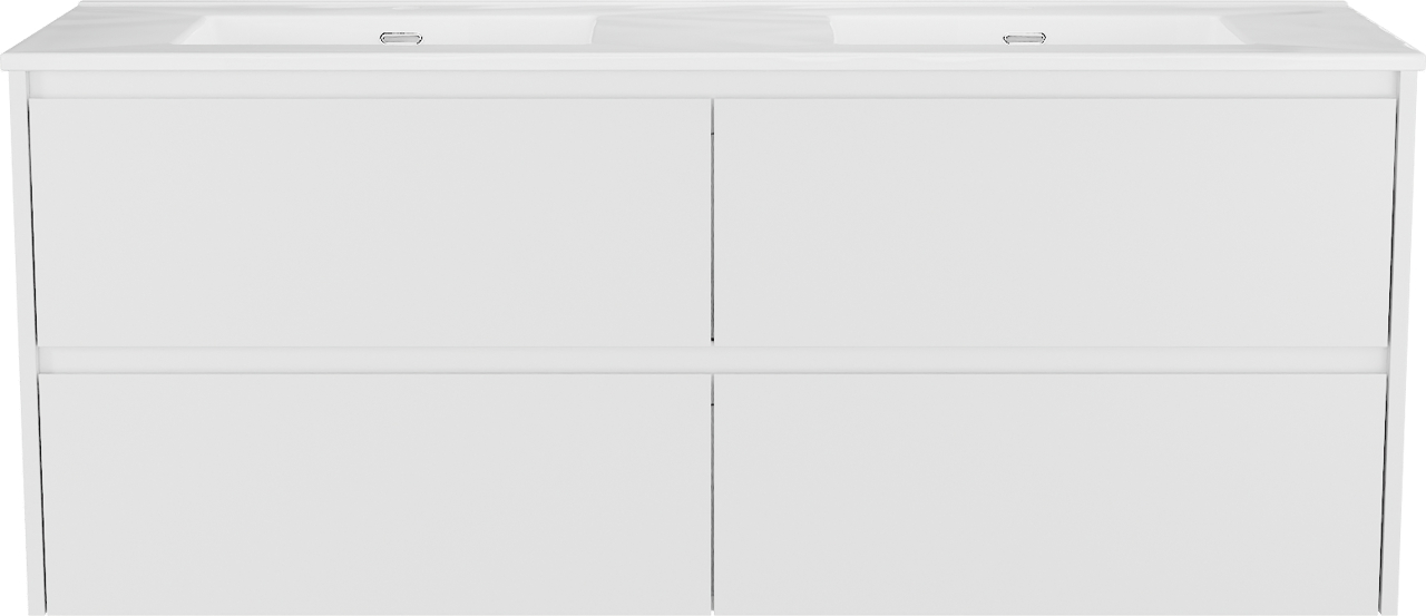 Storke Seda meuble salle de bains suspendu 150 x 52 cm blanc mat avec Kera double vasque en porcelaine blanc brillant, bondes incluses