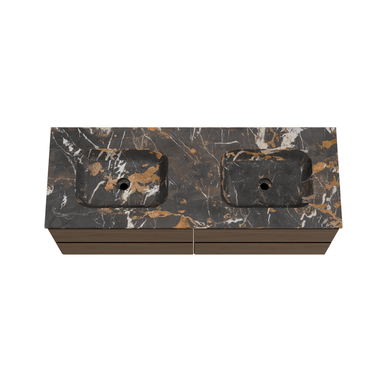 Balmani Mitra meuble salle de bains suspendu 150 x 55 cm noyer américain avec Tablo Arcato double vasque en marbre portoro gold