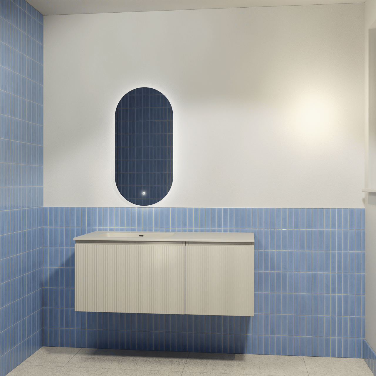 Storke Ribs hängendes Möbelstück Set: 120 x 52 cm, Seidengrau, mit Diva Waschtisch links, Top Solid, Seidengrau, Vertikale symmetrische gerade Rippe und Somma Badspiegel