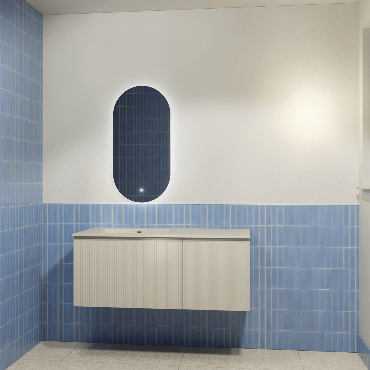 Storke Ribs hängendes Möbelstück Set: 120 x 52 cm, Seidengrau, mit Diva Waschtisch links, Top Solid, Seidengrau, Vertikale symmetrische gerade Rippe und Somma Badspiegel