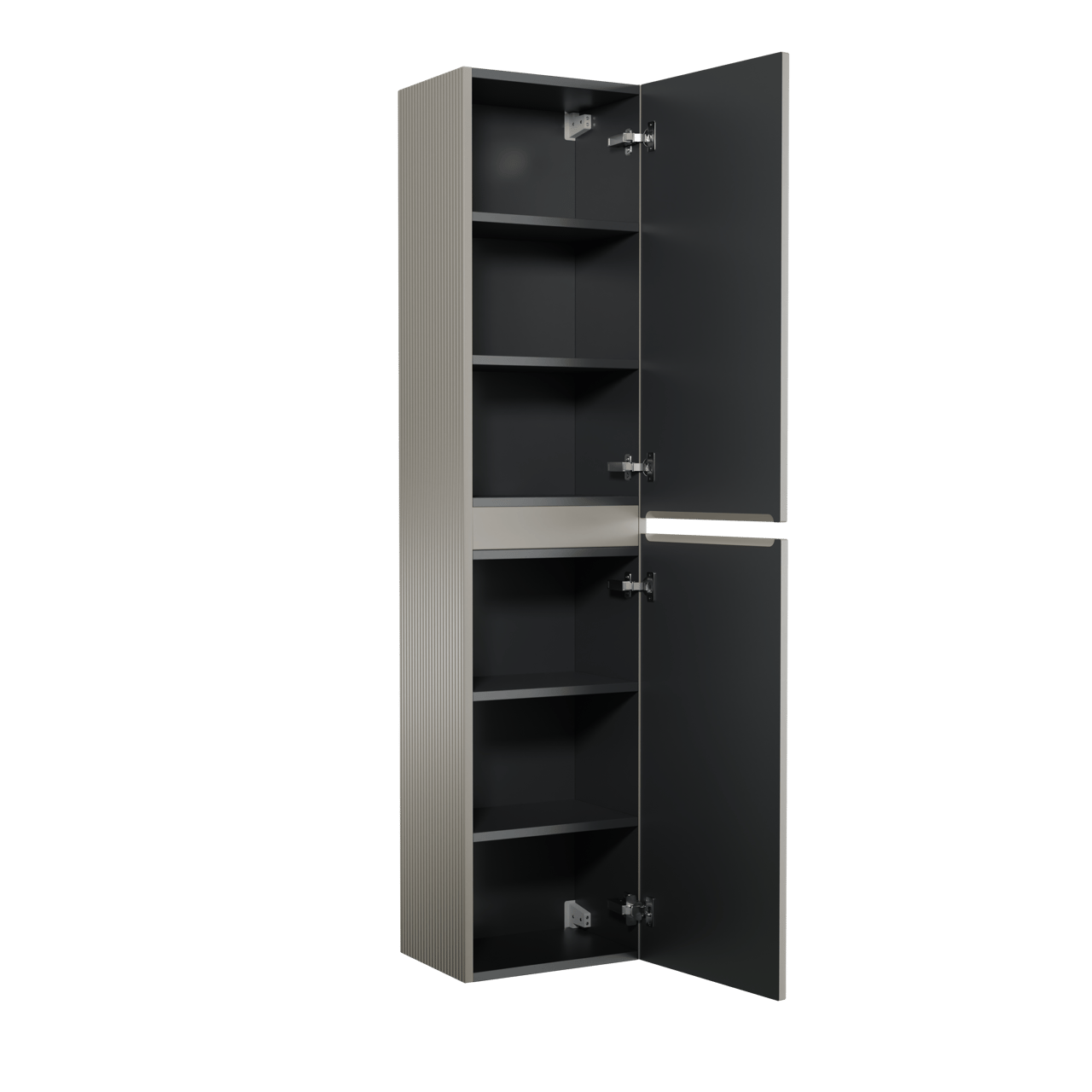 Storke Ribs Badhochschrank: Hängend, Seidengrau, 40 x 30 x 170 cm