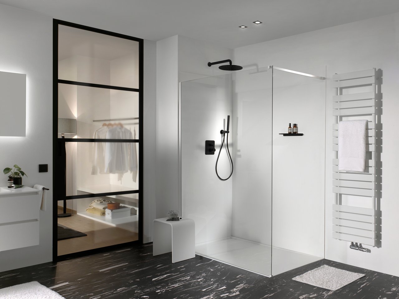 Balmani Modular douche à l'italienne 100 x 200 cm verre transparent profil blanc mat