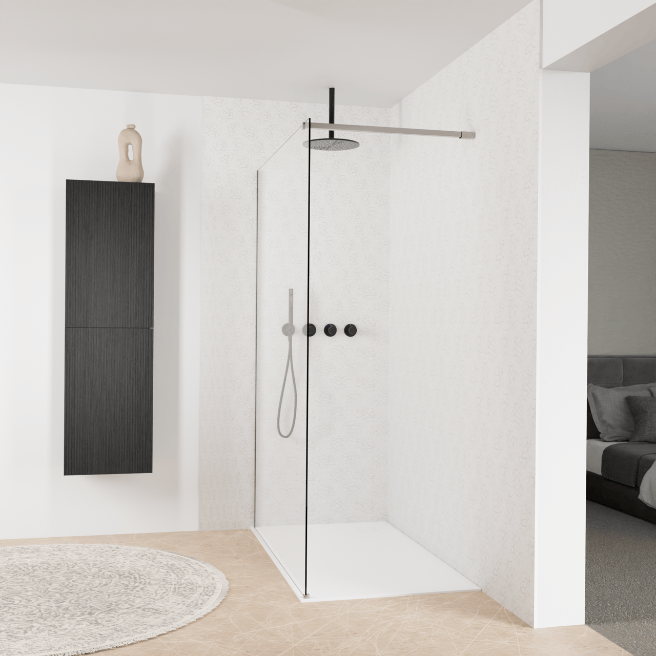 Balmani Modular inloopdouche: 140 x 200 cm, Extra helder glas met coating, Brushed Inox profielen