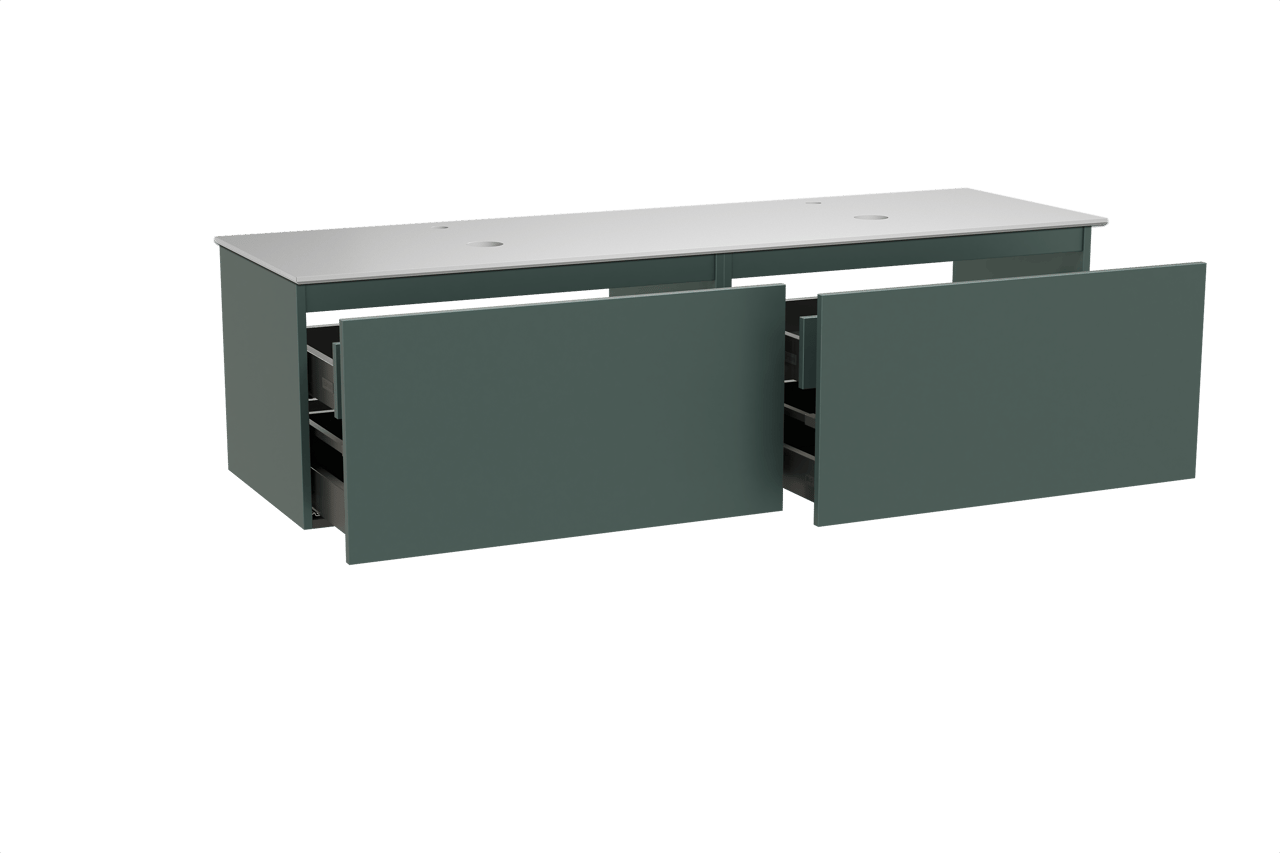 Balmani Sfera zwevend badkamermeubel 180 x 55 cm forest met Facetta dubbel tablet in solid surface mat wit