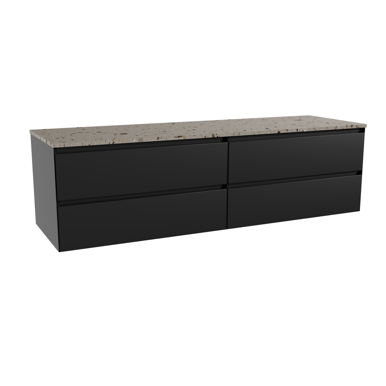 Balmani Mitra meuble salle de bains suspendu 180 x 55 cm noir mat avec Stretto tablette simple ou double en terrazzo greige terrazzo