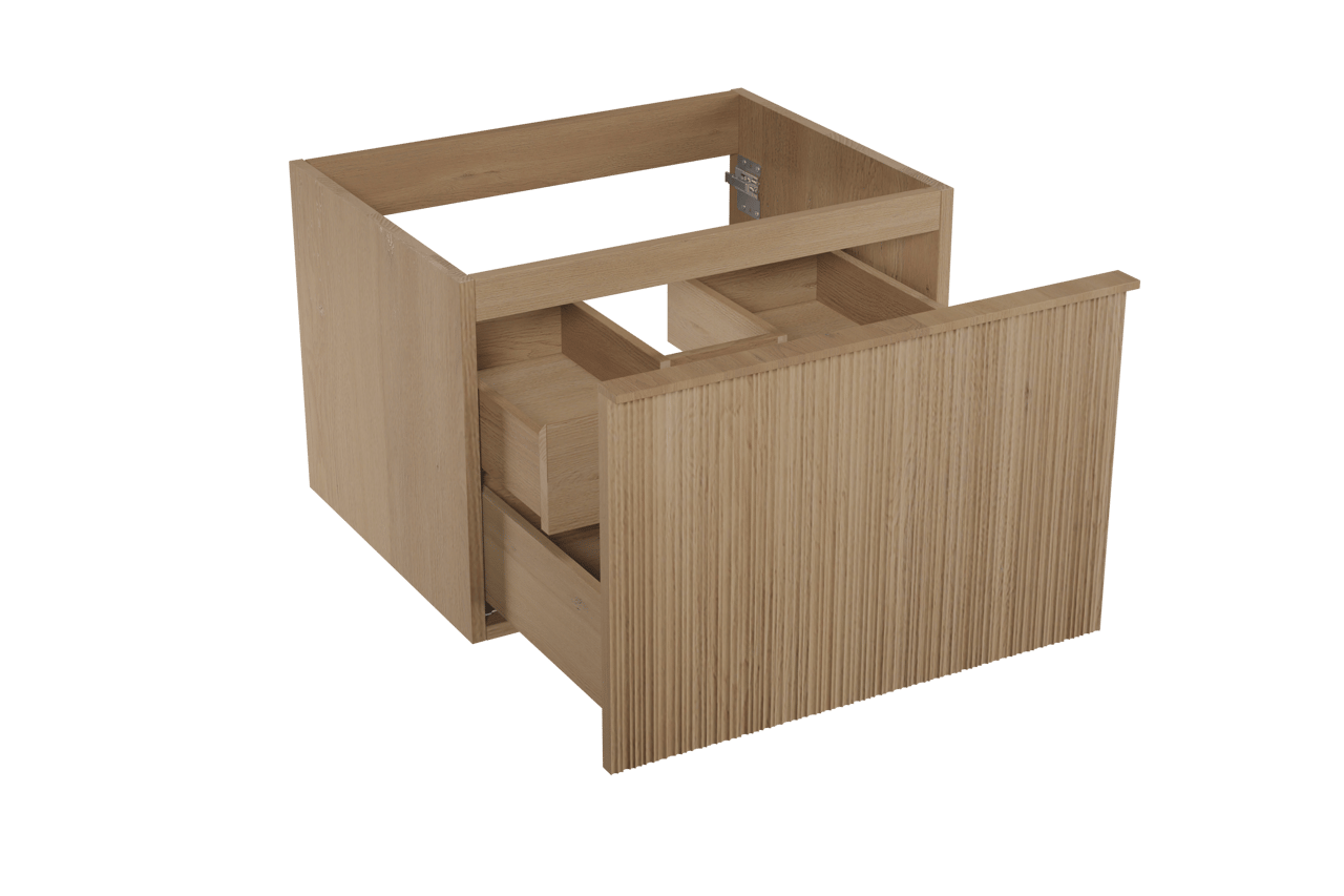 Balmani Forma hängender Waschbeckenunterschrank: asymmetrische Rippen, 67,5 x 55 cm, Eiche Natur, 2 Schubladen