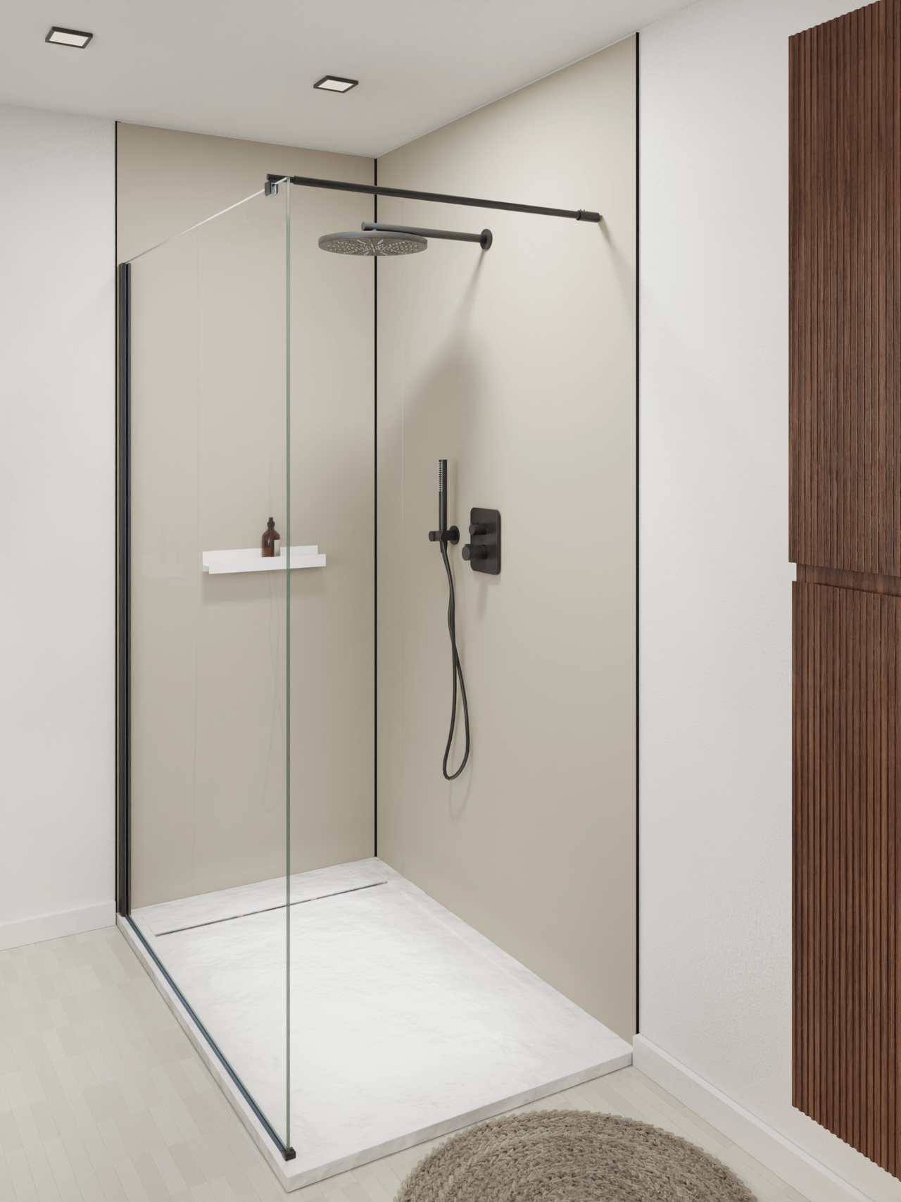 Luca Varess Artdeco Duschrückwand: 90 x 244 cm, Alu-Komposit, Beige matt