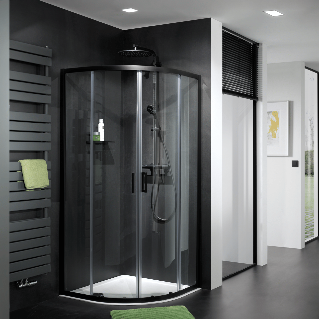 Luca Varess Vidor douchecabine kwartrond 90 x 90 cm helder glas mat zwart profiel