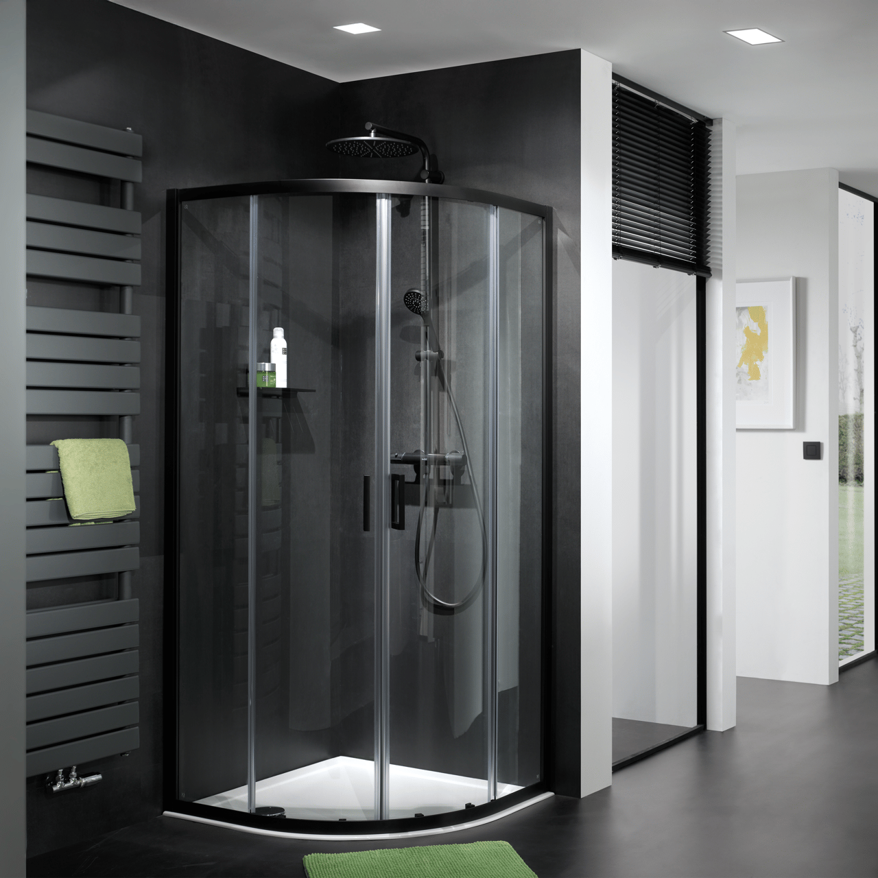 Luca Varess Vidor douchehoek kwartrond 90 x 90 cm helder glas mat zwart profiel