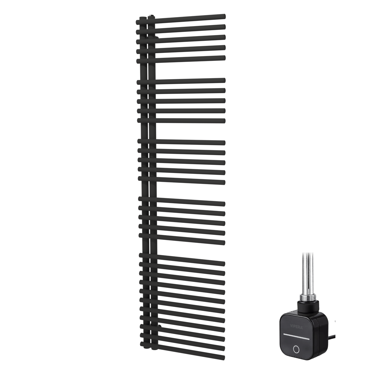 Vipera Nevada enkele handdoekradiator 50 x 180 cm elektrische verwarming mat zwart middenaansluiting 734W, weerstand inbegrepen