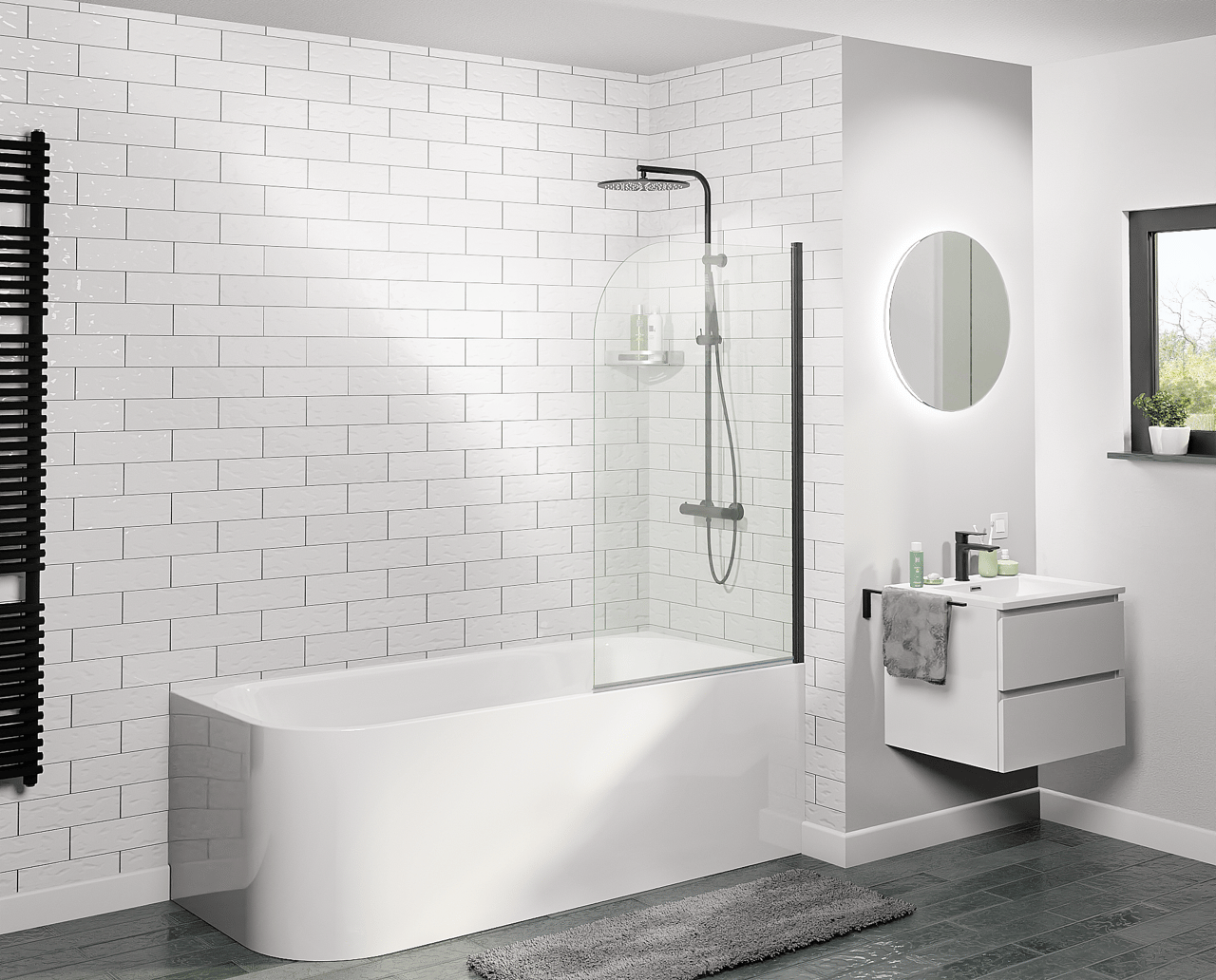 Linie Milos Badewannenaufsatz: 85 cm, Schwarzes Profil