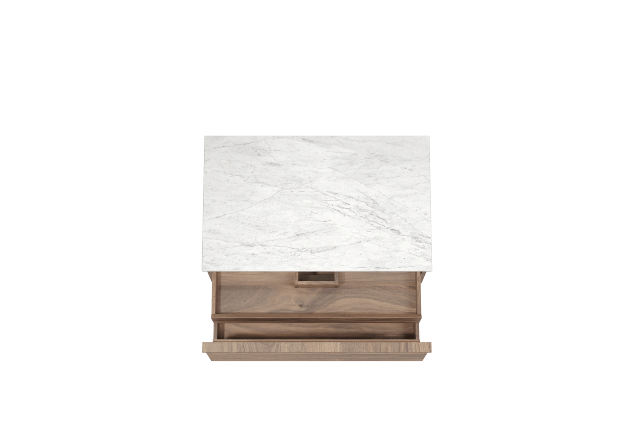 Balmani Forma zwevend badkamermeubel 90 x 55 cm amerikaanse notelaar met Stretto enkel tablet in marmer carrara, Horizontale symmetrische rechte ribbel
