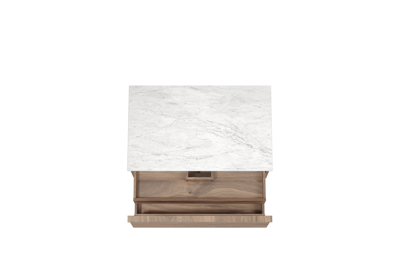 Balmani Forma hängendes Möbelstück Set: 90 x 55 cm, Amerikanischer Nussbaum, mit Stretto Einzel Waschtischplatte, Marmor, Carrara, Horizontale symmetrische gerade Rippe