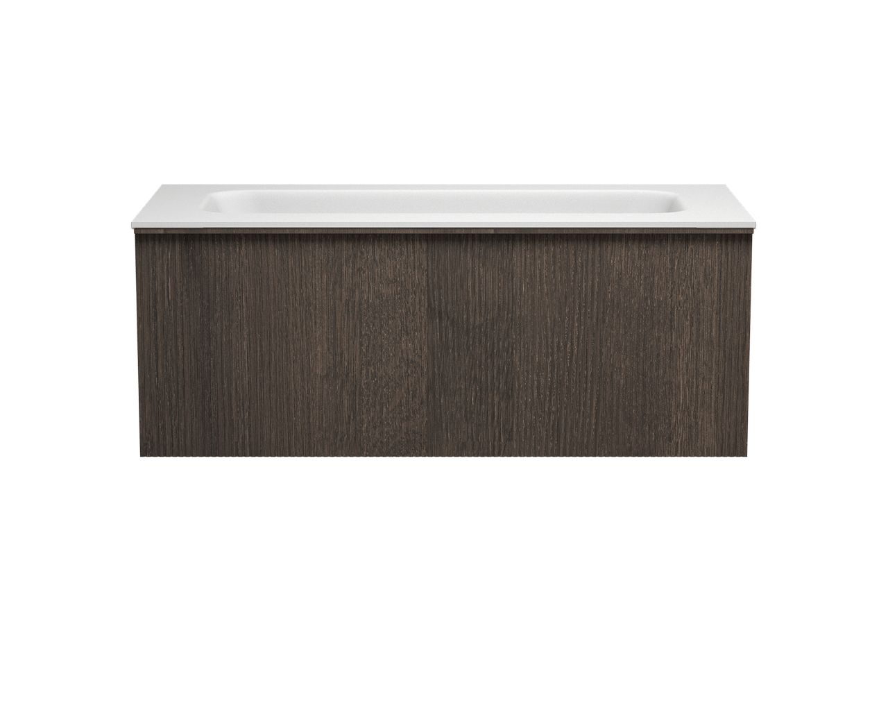 Balmani Forma meuble salle de bains suspendu 120 x 55 cm chêne fumé avec Tablo Arcato plan simple pour 2 trous de robinet en solid surface blanc mat, Nervure droite symétrique verticale