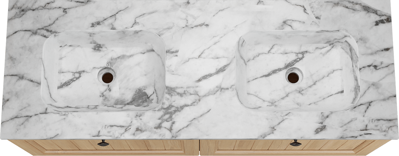 Balmani Lemon zwevend badkamermeubel 150 x 55 cm, fineer natuur eik met Tablo Arcato dubbele wastafel in carrara