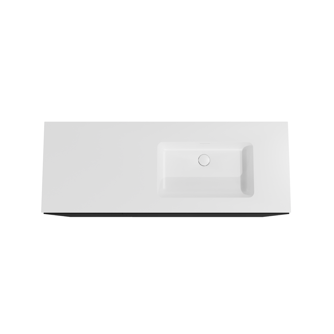 Storke Edge freistehendes Möbelstück Set: 140 x 52 cm, Schwarz matt, mit Mata Waschtisch rechts, Solid Surface Weiß matt