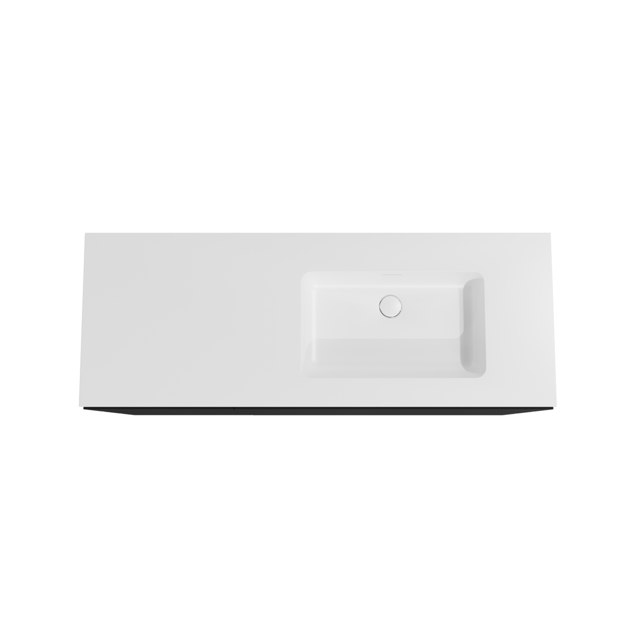 Storke Edge meuble salle de bains à poser 140 x 52 cm noir mat avec Mata vasque asymétrique droite en solid surface blanc mat