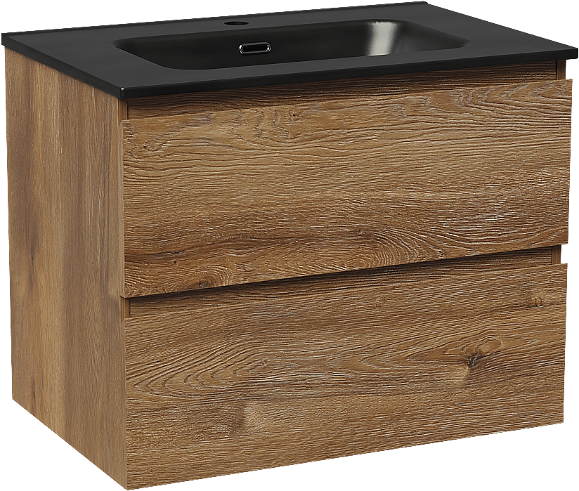 Linie Lado meuble salle de bains suspendu 70 x 46 cm chêne brun avec Baro plan simple en porcelaine noir mat