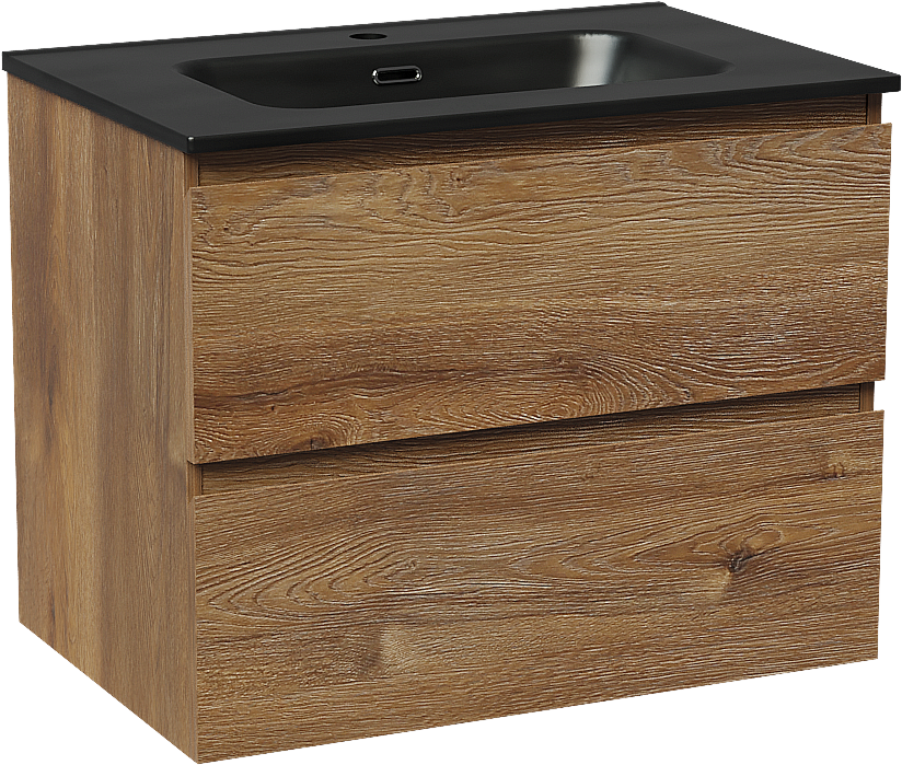 Linie Lado meuble salle de bains suspendu 70 x 46 cm chêne brun avec Baro plan simple en porcelaine noir mat