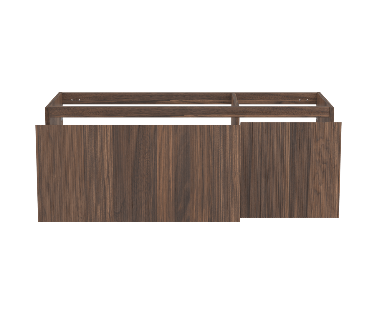 Balmani Fila hängender Waschbeckenunterschrank: 135 x 55 cm, asymmetrisch links, Nussbaum, Furnierholz, 4 Schubladen