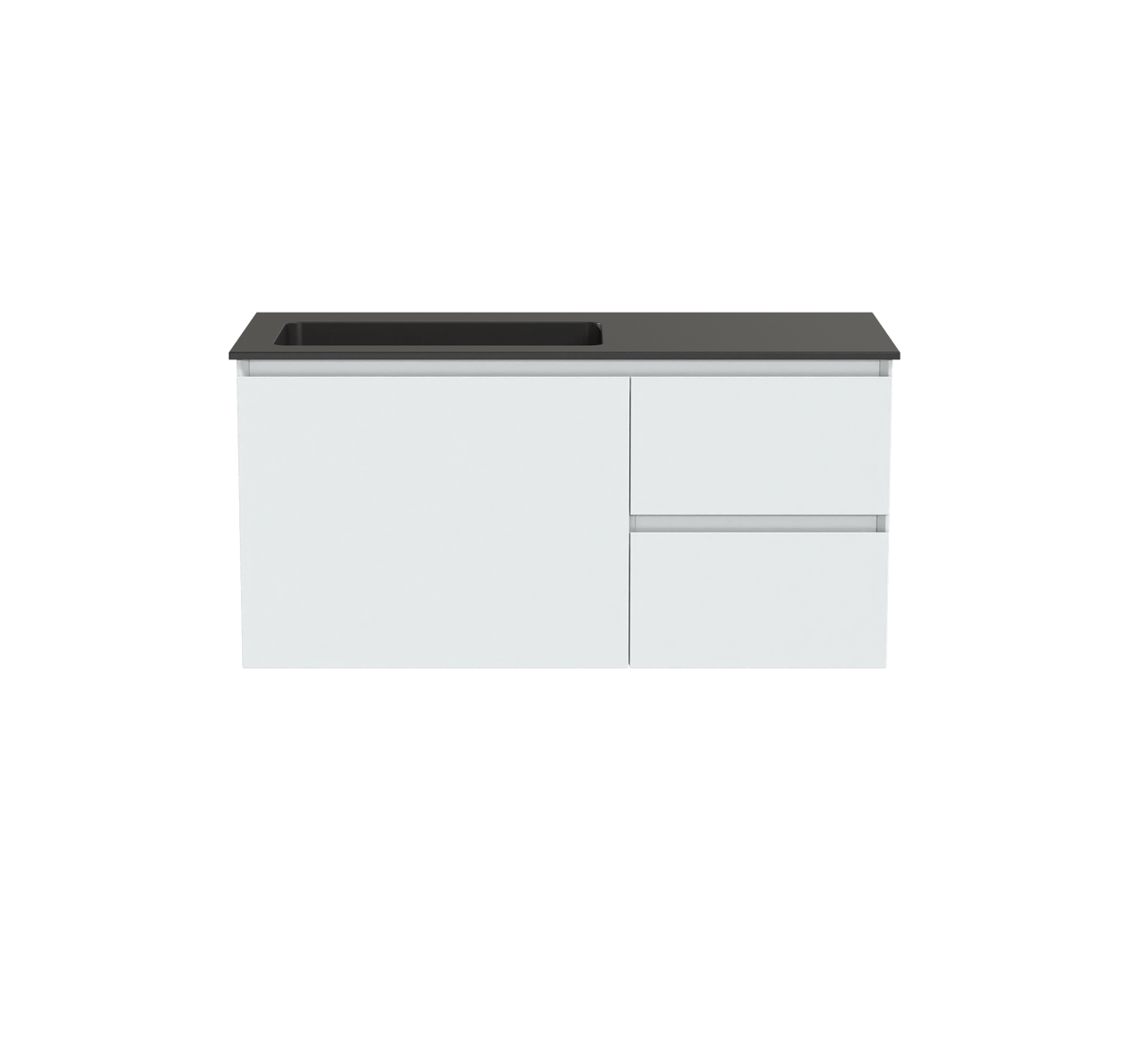 Storke Edge zwevend badmeubel 100 x 46 cm mat wit met Scuro asymmetrisch linkse wastafel in kwarts mat zwart