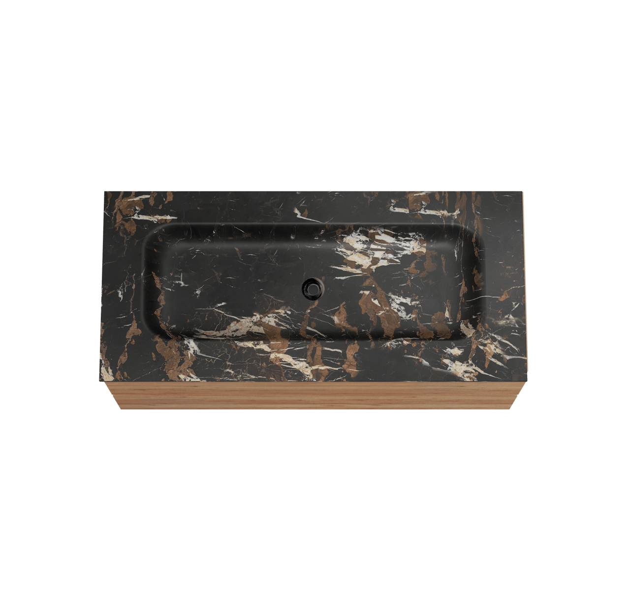 Balmani Lucida hängendes Möbelstück Set: 120 x 55 cm, Teak, mit Tablo Arcato Einzelwaschtisch für 2 Armaturenlöcher, Marmor Portoro Gold