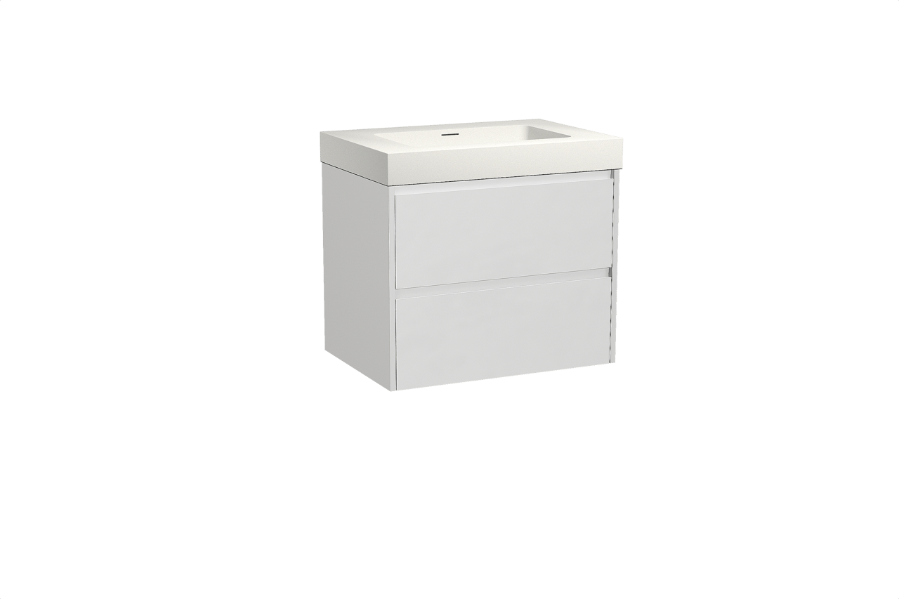 Storke Seda hängendes Möbelstück Set: 75 x 52 cm, Weiß matt, mit Mata High Einzelwaschtisch, Solid Surface Weiß matt