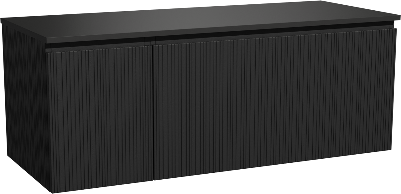 Storke Ribs meuble salle de bains suspendu 130 x 52 cm chêne noir avec Panton tablette simple ou double en mdf enduit de poudre noir mat, Nervure droite asymétrique verticale