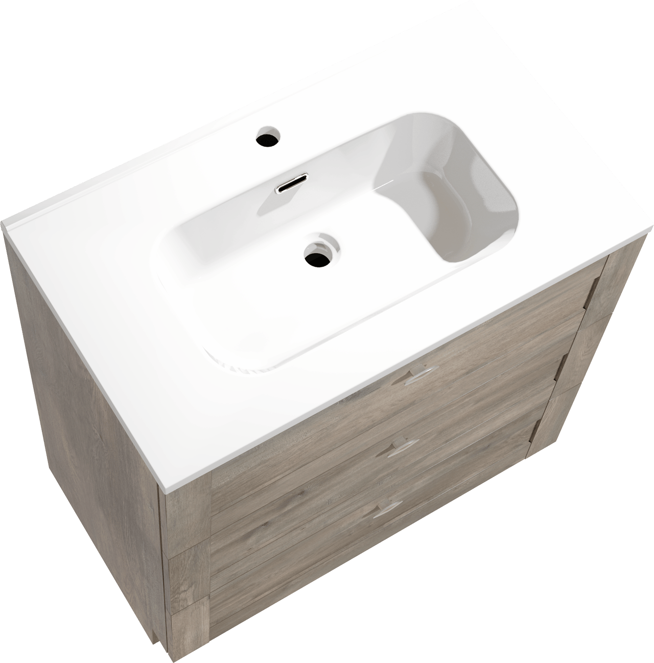 Linie Classo freistehendes Möbelstück Set: 80 x 46 cm, Graue Eiche, mit Baro Einzelwaschtisch, Porzellan Weiß glänzend