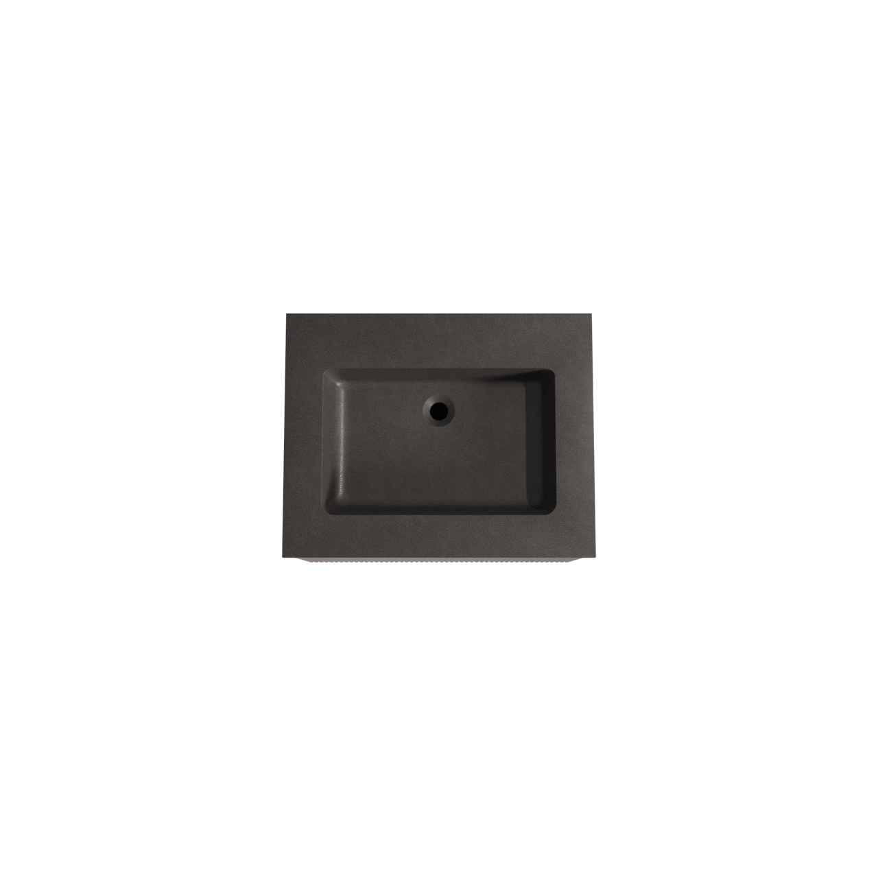 Storke Ribs zwevend badkamermeubel 65 x 52 cm notelaar met Scuro enkele wastafel in kwarts mat zwart, Verticale symmetrische rechte ribbel