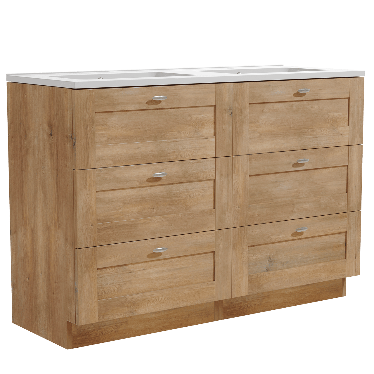 Linie Classo meuble salle de bains à poser 120 x 46 cm chêne naturel avec Vano double vasque en marbre composite blanc brillant