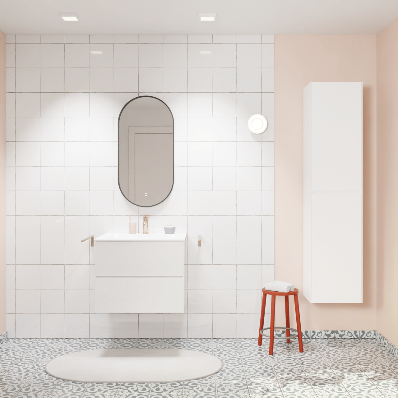 Storke Edge meuble salle de bains suspendu 65 x 52 cm blanc brillant avec Mata plan simple en solid surface blanc mat