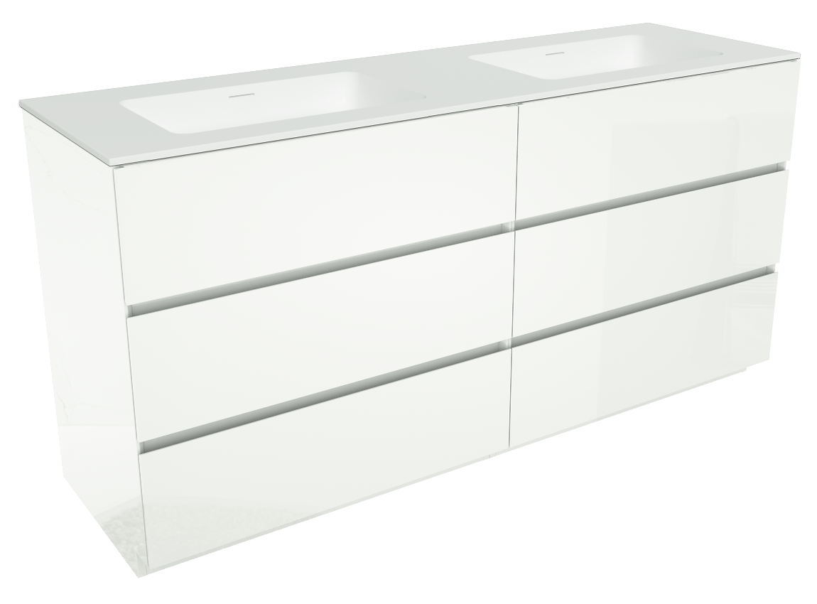 Storke Edge meuble salle de bains à poser 170 x 52 cm blanc brillant avec Mata double vasque en solid surface blanc mat
