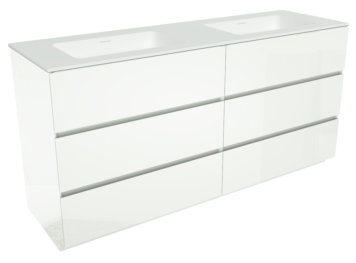 Storke Edge freistehendes Möbelstück Set: 170 x 52 cm, Weiß glänzend, mit Mata Doppelwaschtisch, Solid Surface Weiß matt