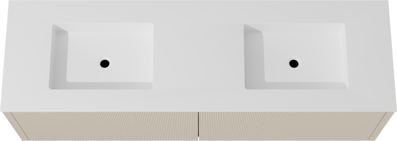 Balmani Eclips meuble salle de bains suspendu 180 x 55 cm Sandbeige avec Tablo Stretto double vasque en Solid Surface blanc mat, Nervure droite symétrique verticale