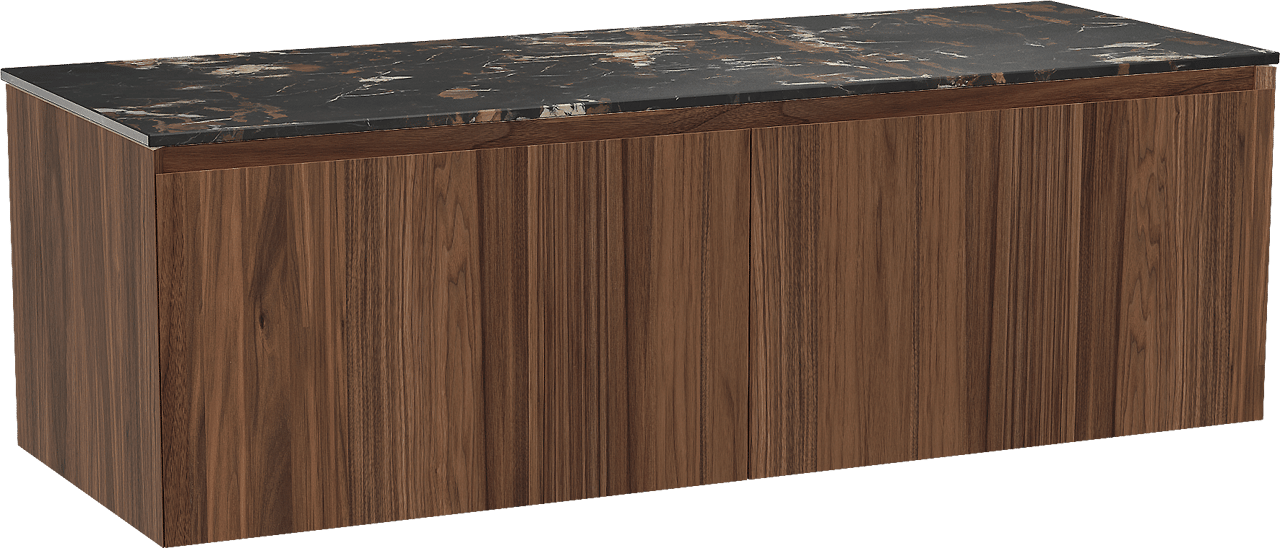 Balmani Idra meuble salle de bains suspendu 150 x 55 cm noyer avec Stretto tablette simple ou double en marbre portoro gold