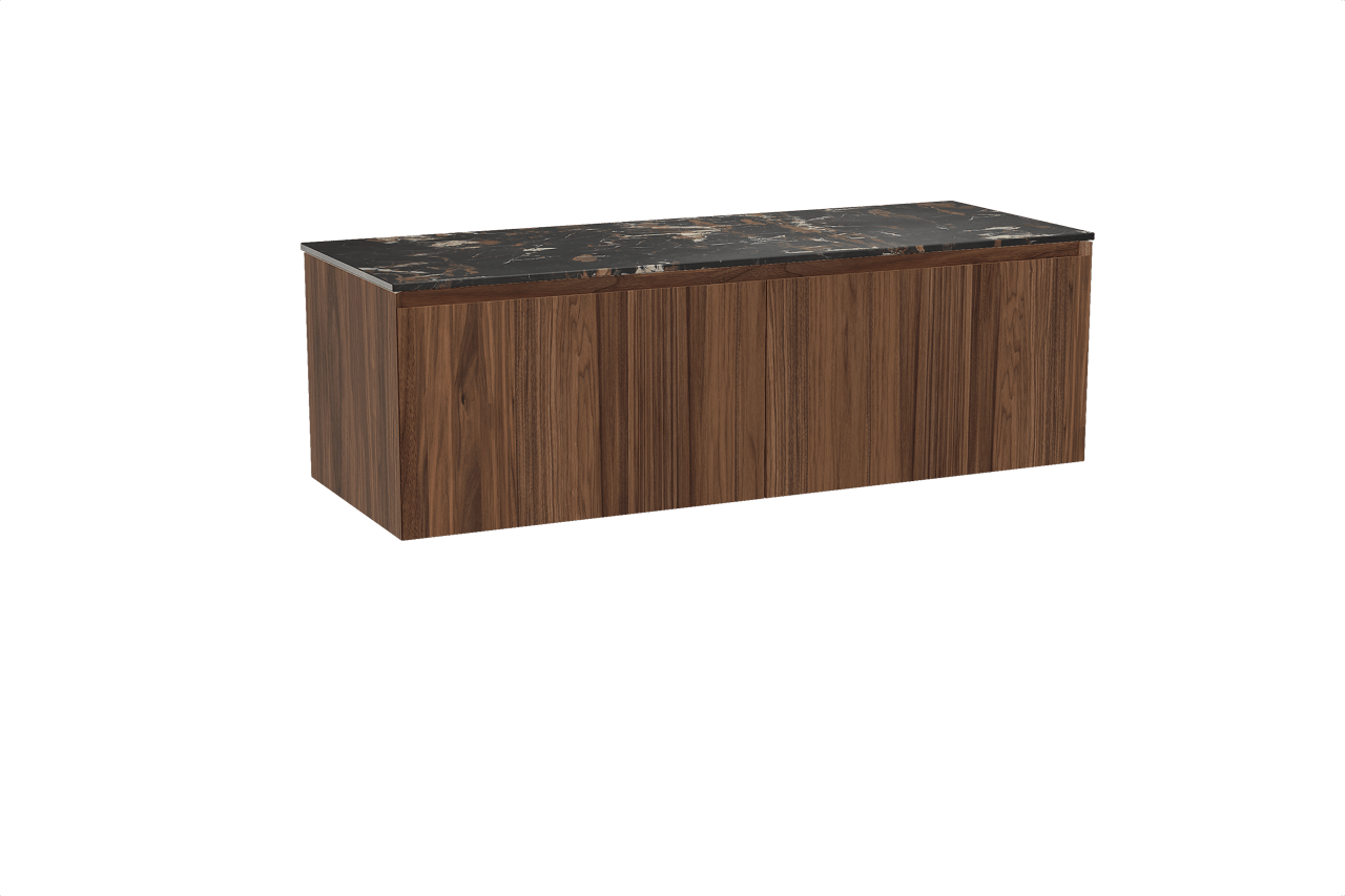 Balmani Idra meuble salle de bains suspendu 150 x 55 cm noyer avec Stretto tablette simple ou double en marbre portoro gold