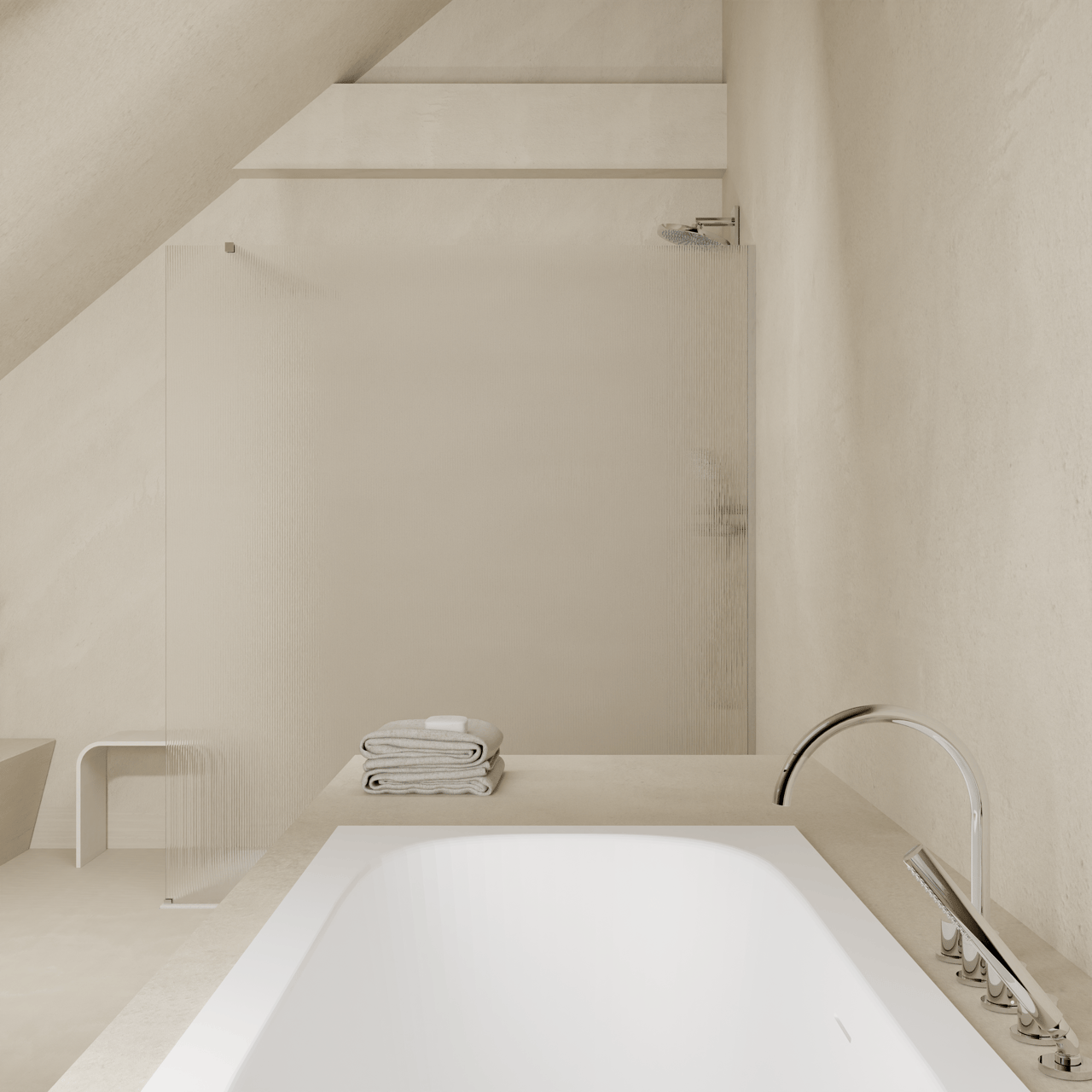 Balmani Modular douche à l'italienne: 140 x 200 cm, Ribs, avec coating, Profil Chrome brillant