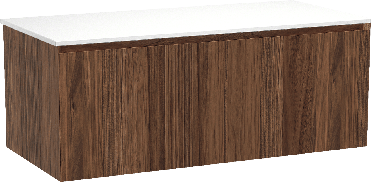 Balmani Idra meuble salle de bains suspendu 120 x 55 cm noyer avec Stretto tablette simple ou double en solid surface blanc mat