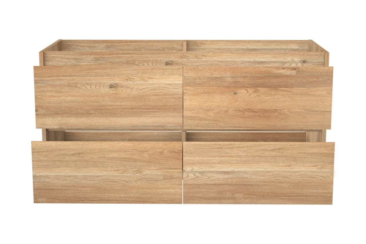 Storke Seda hängender Waschbeckenunterschrank: 130 x 52 cm, Eiche rustikal, 4 Schubladen