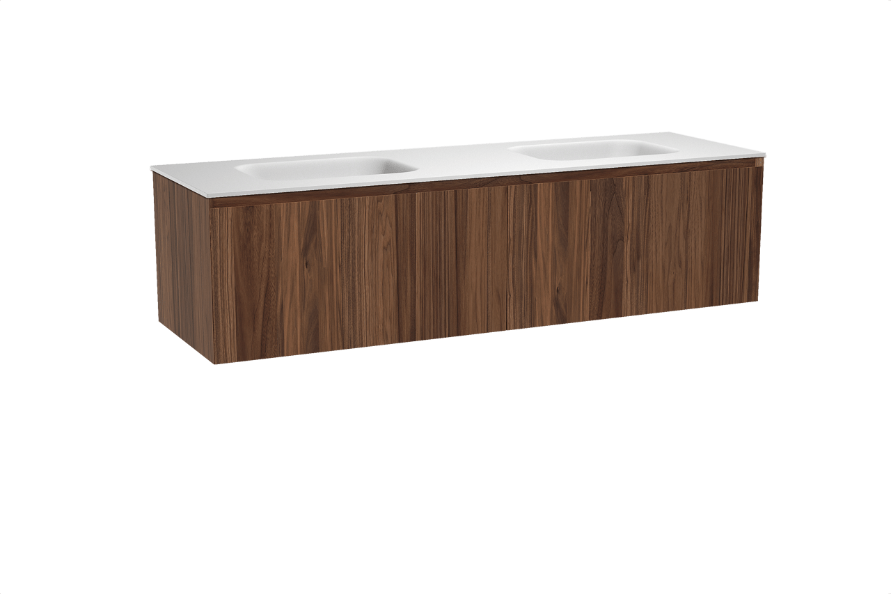 Balmani Idra meuble salle de bains suspendu 180 x 55 cm noyer avec Tablo Arcato double vasque en solid surface blanc mat