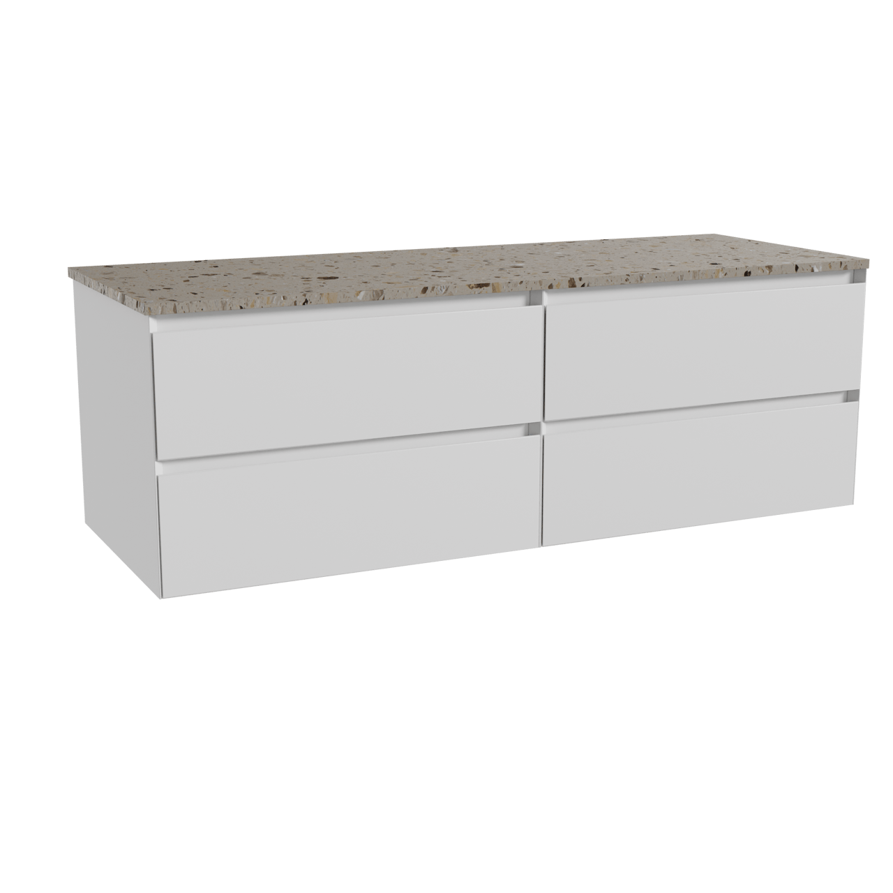 Balmani Mitra zwevend badkamermeubel 150 x 55 cm mat wit met Stretto enkel of dubbel tablet in terrazzo greige terrazzo